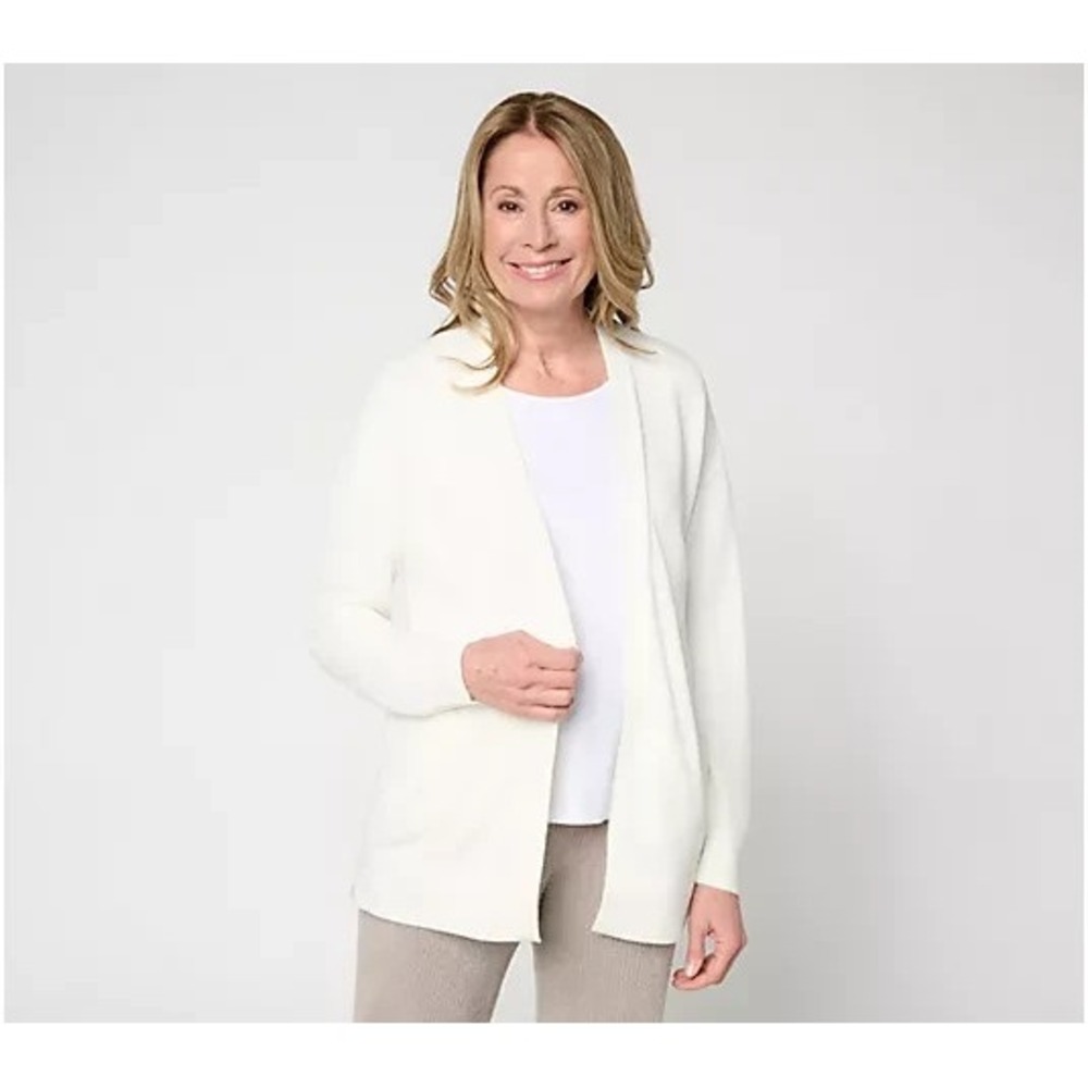 Barefoot Dreams Regular CozyChic Ultra Lite Placed Stitch Cardigan Pearl, Large